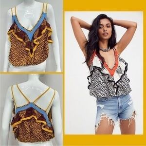 Free people Anika tank top  Ruffle Trim Top - Multicolor XS NWT